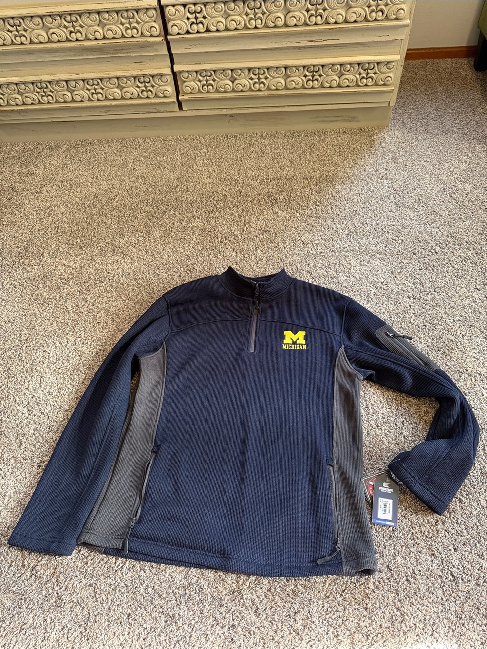 NWT Michigan Colosseum Navy Textured Quarter-Zip Pullover Size Large